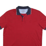 CHAPS Mens Red & Navy Short Sleeve Plain Polo Shirt L Cotton Blend