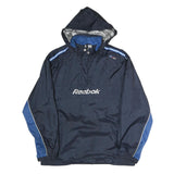 REEBOK Mens Navy Blue Lightweight Hooded Zip Jacket Polyester L Sporty Track