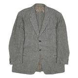Mens Grey Herringbone Classic Jacket L Cotton Blend Button Closure Tailored