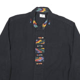 ALBA MODA Mens Black Cotton Blend Shirt M Colourful Patterned Trim Casual Long