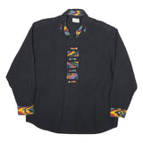 ALBA MODA Mens Black Cotton Blend Shirt M Colourful Patterned Trim Casual Long