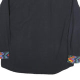 ALBA MODA Mens Black Cotton Blend Shirt M Colourful Patterned Trim Casual Long