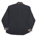 ALBA MODA Mens Black Cotton Blend Shirt M Colourful Patterned Trim Casual Long