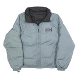 HELLY HANSEN Mens Grey & Black Puffer Jacket L Polyester Woven Plain Relaxed Fit