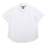 RALPH LAUREN SPORT Womens White & Grey Striped Shirt L Cotton Summer Casual