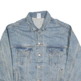 Mens Blue Denim Cotton Blend Button Jacket L Gstaad Embroidered Back Casual