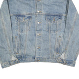 Mens Blue Denim Cotton Blend Button Jacket L Gstaad Embroidered Back Casual