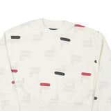 FILA Womens White & Red Crew Neck S Cotton Blend Sweatshirt Pullover