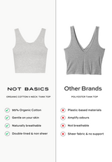 Organic Cotton V-Neck Cropped Tank Top, Light Grey Marl