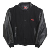 CANADA SPORTSWEAR Mens Black Wool Blend Button Jacket L Leather Sleeves Nestle