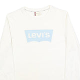 LEVI'S Girls White Blue Logo T-Shirt L Long Sleeve Crew Neck Casual Cotton