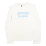 LEVI'S Girls White Blue Logo T-Shirt L Long Sleeve Crew Neck Casual Cotton