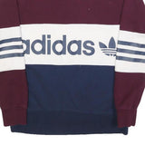 ADIDAS Womens Maroon & White & Navy Sweatshirt Crew Neck UK 6 Cotton Blend