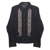 DKNY Womens Black Shirt L Cotton Embroidered Casual Long Sleeve