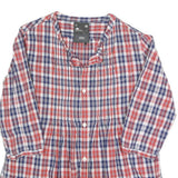 GSTAR Womens Blue & Red Checked Shirt 3/4 Sleeve Button Neck M Stylish Casual