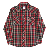WRANGLER Mens Red Black & Brown Check Shirt L Western Style Button Up Long