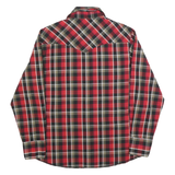 WRANGLER Mens Red Black & Brown Check Shirt L Western Style Button Up Long