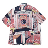 CV Womens Navy & Coral Artistic Print Shirt XL Button Down Short Sleeve Summer