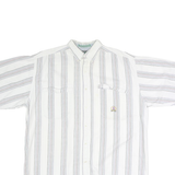 WORLD Mens White & Grey Stripe Cotton Shirt L Casual Button Front Pockets