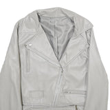 Womens White Faux Leather Zip Jacket S Biker Plain Stylish Lightweight