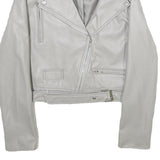 Womens White Faux Leather Zip Jacket S Biker Plain Stylish Lightweight