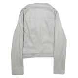 Womens White Faux Leather Zip Jacket S Biker Plain Stylish Lightweight