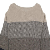 BARBOUR Womens Beige & Navy Patterned Jumper Round Neck Basic Knit UK 10 Wool