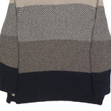 BARBOUR Womens Beige & Navy Patterned Jumper Round Neck Basic Knit UK 10 Wool