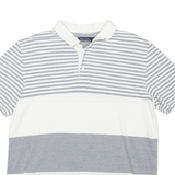 NAUTICA Mens White & Grey Striped Short Sleeve Polo Shirt XL Cotton Casual