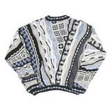 TUNDRA Mens Black & Grey Patterned Crew Neck Chunky Knit Jumper L Cotton Blend