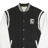 KARL KANI Mens Black & White Varsity Button Jacket M Polyester Blend Pinstripe