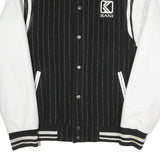 KARL KANI Mens Black & White Varsity Button Jacket M Polyester Blend Pinstripe