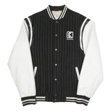KARL KANI Mens Black & White Varsity Button Jacket M Polyester Blend Pinstripe
