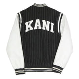 KARL KANI Mens Black & White Varsity Button Jacket M Polyester Blend Pinstripe