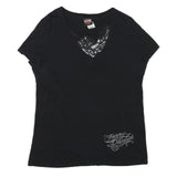 HARLEY DAVIDSON Mens Black Graphic T-Shirt XL Short Sleeve V-Neck Cotton Blend