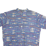 PARADISE BAY Mens Blue Short Sleeve Cotton Shirt M Fish Print Casual