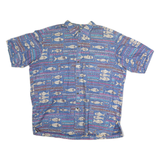PARADISE BAY Mens Blue Short Sleeve Cotton Shirt M Fish Print Casual