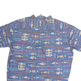 PARADISE BAY Mens Blue Short Sleeve Cotton Shirt M Fish Print Casual