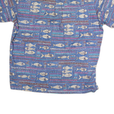 PARADISE BAY Mens Blue Short Sleeve Cotton Shirt M Fish Print Casual