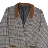 Womens Brown Check Wool Jacket L Button Closure Classic Fit Long Sleeve