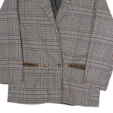 Womens Brown Check Wool Jacket L Button Closure Classic Fit Long Sleeve