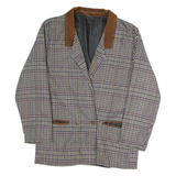 Womens Brown Check Wool Jacket L Button Closure Classic Fit Long Sleeve