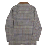 Womens Brown Check Wool Jacket L Button Closure Classic Fit Long Sleeve