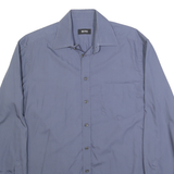 BOSS HUGO BOSS Mens Blue Plain Shirt M Cotton Long Sleeve Button Collar Regular