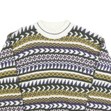 ELLIOT BAY Mens Cream Green & Purple Patterned Jumper Crew Neck Basic Knit L