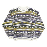ELLIOT BAY Mens Cream Green & Purple Patterned Jumper Crew Neck Basic Knit L