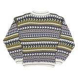 ELLIOT BAY Mens Cream Green & Purple Patterned Jumper Crew Neck Basic Knit L