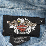 Motorcycles Harley Davidson Graphic Denim Vest - XL Blue Cotton