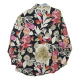 Womens Black & Cream Floral Printed Shirt Long Sleeve Collared M Relaxed Fit