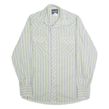 WRANGLER Mens White & Green Stripe Western Shirt L Cotton Blend Long Sleeve